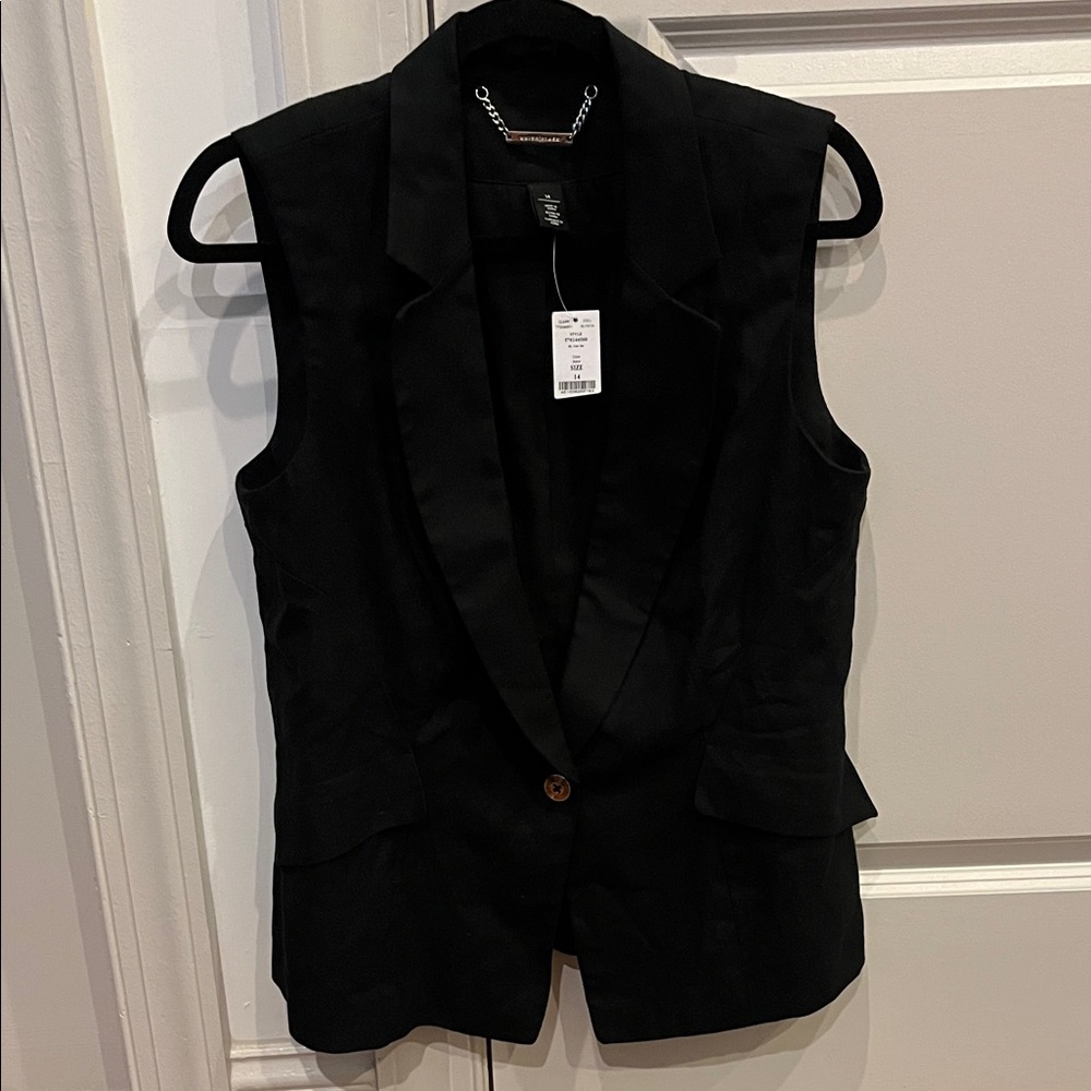 NWT WHITE HOUSE BLACK MARKET (WH|BM) Size 14 Black Sleeveless Vest Linen Blend